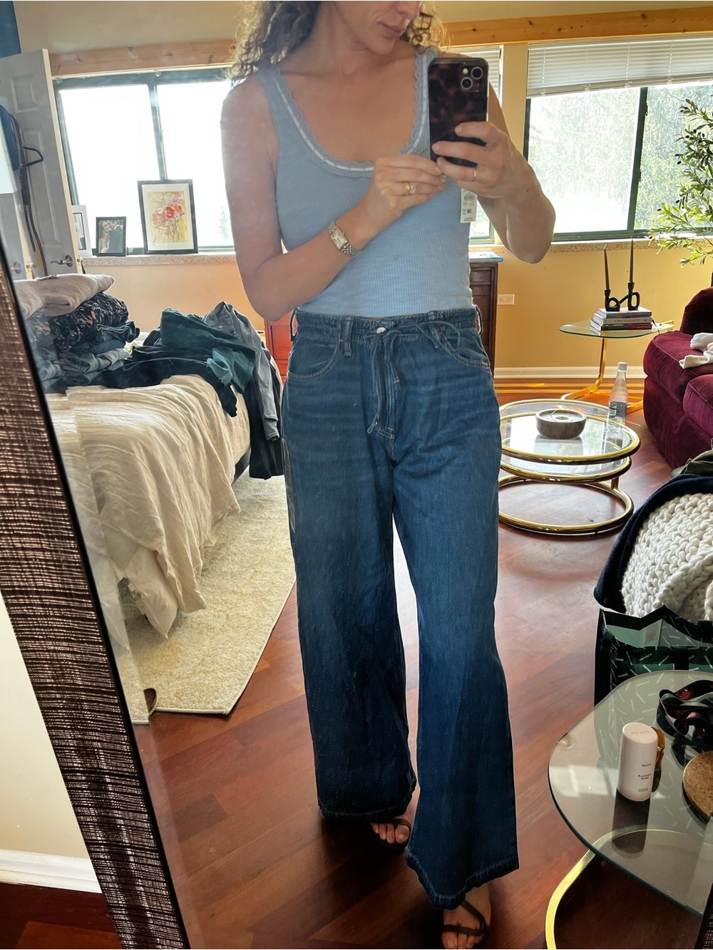 NWT full outfit from American Eagle Wide-Leg Dark Blue Jeans + Baby Blue Top
